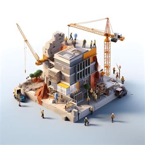 Vista isométrica construcción edificios arquitectura 3d arte digital | Foto Premium