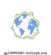 3 Vector Illustration Of Earth Map With Floral Frame Clip Art | Royalty Free - GoGraph