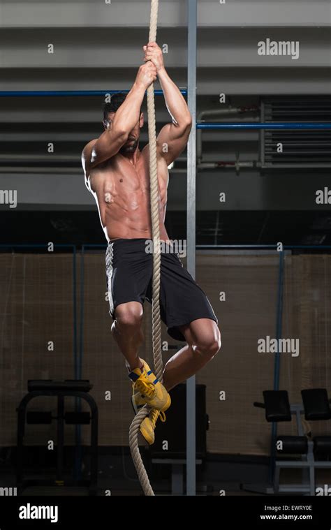 Fitness Rope Climb Exercise In Fitness Gym Workout Stock Photo - Alamy