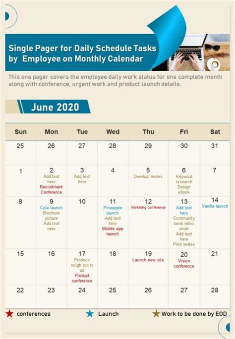 Single Pager For Daily Schedule Tasks By Employee On Monthly Calendar ...