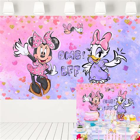 Buy Minnie Mouse and Daisy Duck Backdrop Watercolor Pastel Birthday Party Background Girls Baby ...