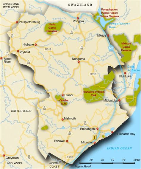 Map of Zululand - Zululand map, South Africa | South africa, Map, Mtubatuba