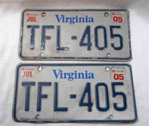 Virginia License Plate Set July 2005