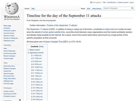 Wikipedia: Timeline for the Day of the September 11 Attacks Handout for ...