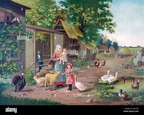 Evening on the farm - Farm life in the 1890s Stock Photo - Alamy