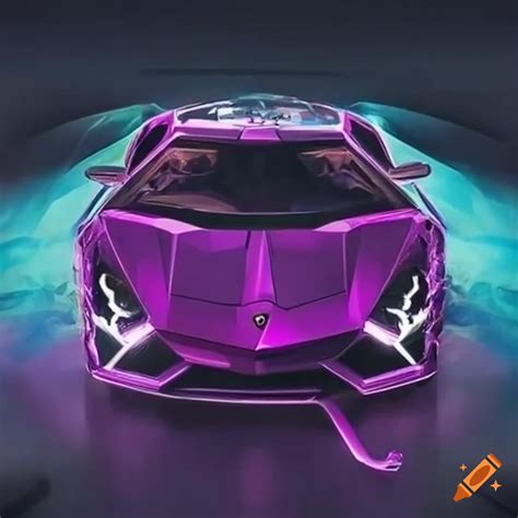 Lamborghini with glass doors, purple windows, and front like a serpent on Craiyon