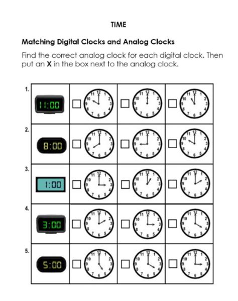 Match Digital and Analog Clocks worksheet