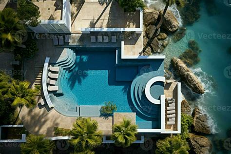 Aerial Modern luxury pool with staircase Top view from drone AI ...