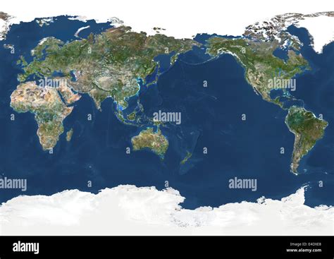 Whole Earth Centred On Pacific Ocean, True Colour Satellite Image. True colour satellite image ...