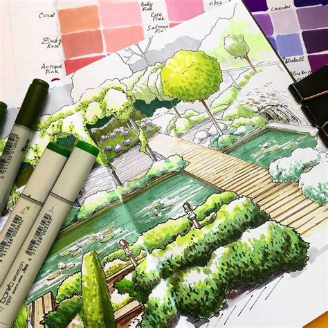 Pin by Ashley C on Sketch | Landscape sketch, Copic marker art, Landscape architecture drawing