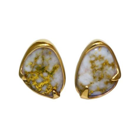 Lady's Omega Back Gold Quartz Earrings - Alaska Jewelry