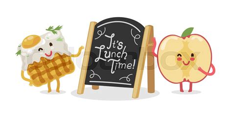 Lunch Time Lettering with Cartoon Food Characters | Stock vector | Colourbox