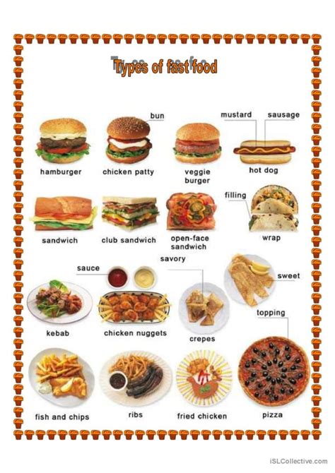 Different types of food: English ESL worksheets pdf & doc