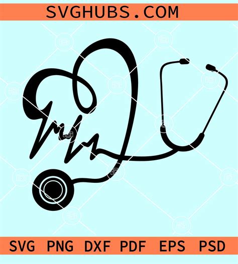 Stethoscope Heartbeat SVG, Nurse Heartbeat SVG, Stethoscope heart SVG,