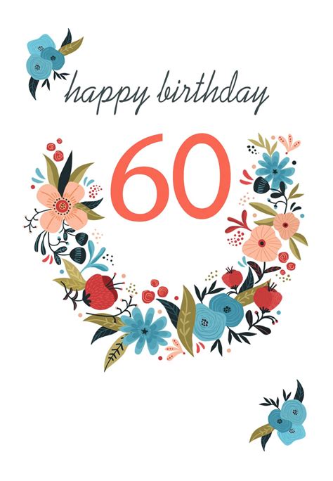 Floral 60 - Free Birthday Card | Greetings Island 60th Birthday Cake Toppers, 60th Birthday ...