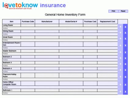 12 Printable Home Inventory Forms | LoveToKnow