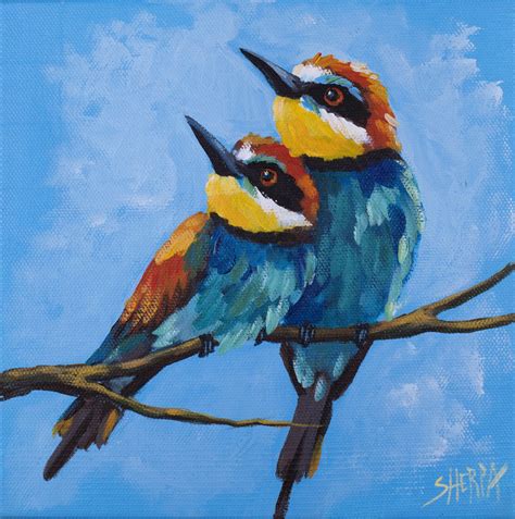 How to paint two birds on a branch step by step, free video lesson ...