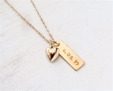 Custom Date Necklace with Heart Charm, Gold Filled, Personalized Gift ...