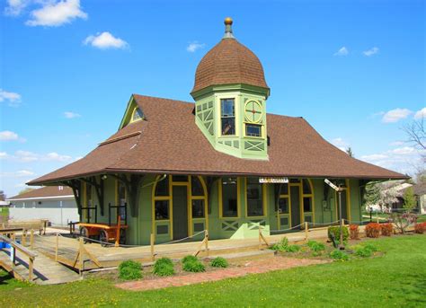 Old train depot located in Lake Odessa Michigan built in 1888. Looks like a typical small town ...