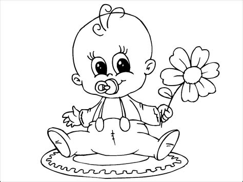 Baby With Flowers Coloring Page - Free Printable Coloring Pages for Kids