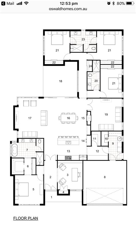 the floor plan for an apartment with three bedroom and two bathrooms, one living room