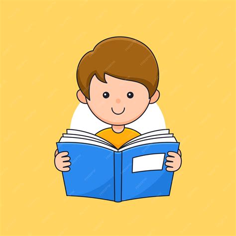 Premium Vector | Boy student kids enjoy reading book outline cartoon ...