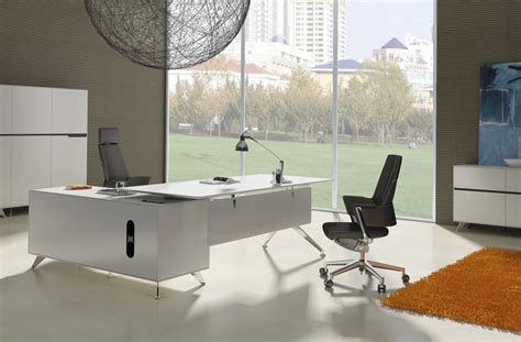 Modern White Lacquer L-shaped Executive Desk with Storage – OfficeDesk.com