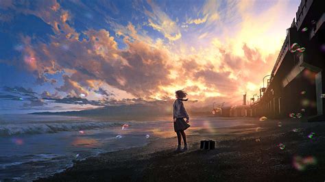 Download Captivating Anime Sunset Scenery | Wallpapers.com