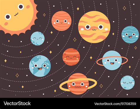 Solar system space cartoon planet characters Vector Image