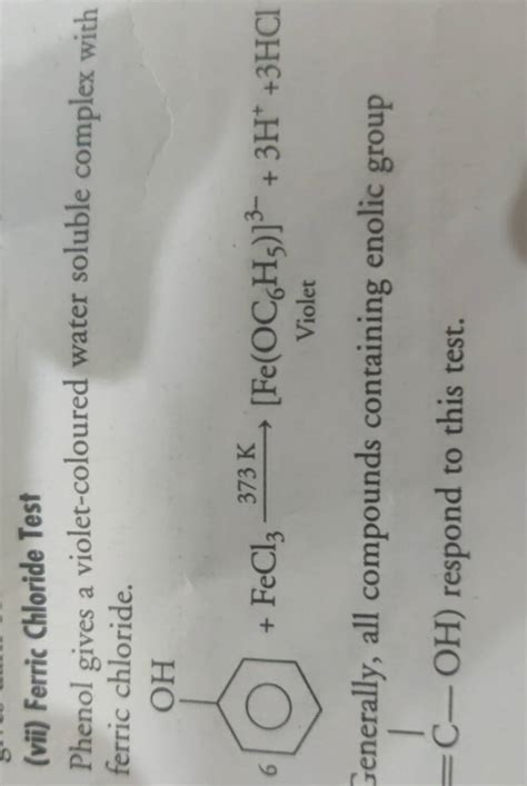 (vii) Ferric Chloride Test Phenol gives a violet-coloured water soluble c..