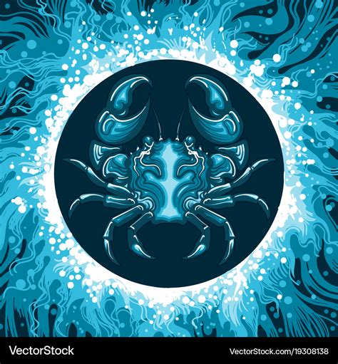 Zodiac sign cancer in water circle Royalty Free Vector Image