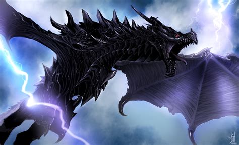 wings, clouds, fantasy Art, Flying, dragon, 5K, Lightning, Alduin ...