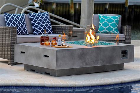 AKOYA Outdoor Essentials 65" Rectangular Modern Concrete Fire Pit Table w/Glass Guard and ...