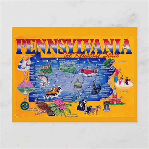 Pennsylvania Keystone State Map Postcard | Zazzle