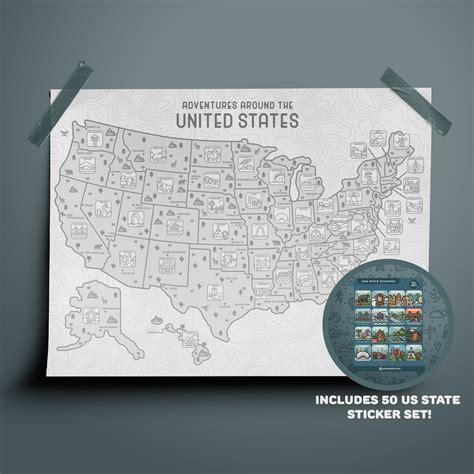 USA Travel Map 50 States Sticker Map - Etsy