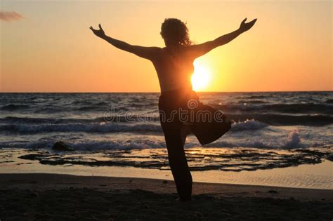 Woman Meditation and Yoga Poses in the Beach Stock Image - Image of ...