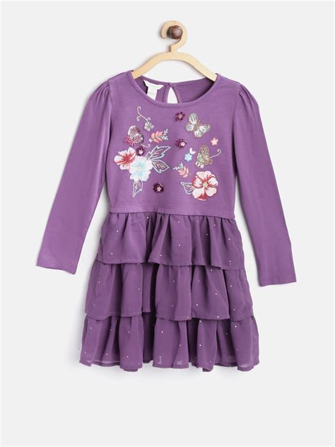 Buy MONSOON CHILDREN Girls Purple Embroidered Fit And Flare Dress ...