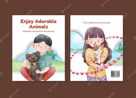 Premium Vector | Cover book template with cute dog and cat hugging ...