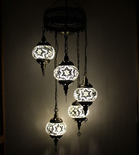 Turkish Mosaic Hanging Lamp 5 Globe White - Nirvana