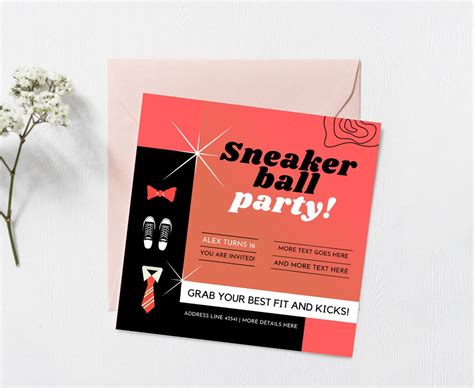 Sneaker Ball Party Invitation: Printable Canva Template Colorful Bright Retro Style Birthday ...