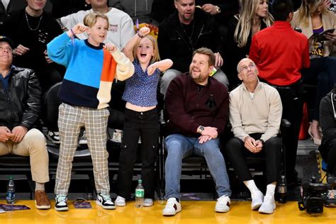 James Corden Sits Courtside with Son Max and Daughter Carey at NBA Game