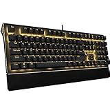 C Comanro 108-Key Mechanical Keyboard, LED Golden Backlit With Side Lights, Floating Design With ...