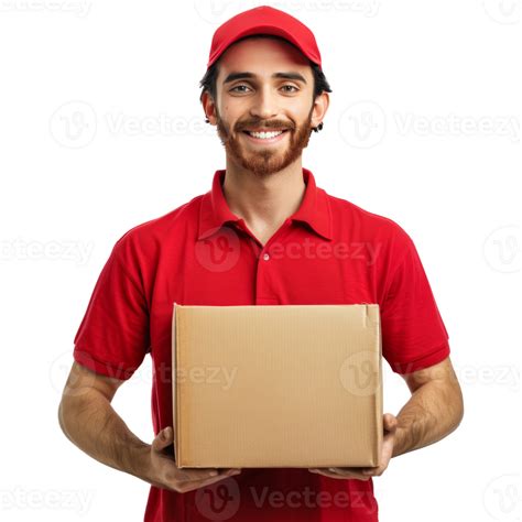 Delivery man smiling while holding parcel box, transparent background 45729084 PNG