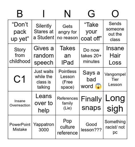 Teacher Bingo Card