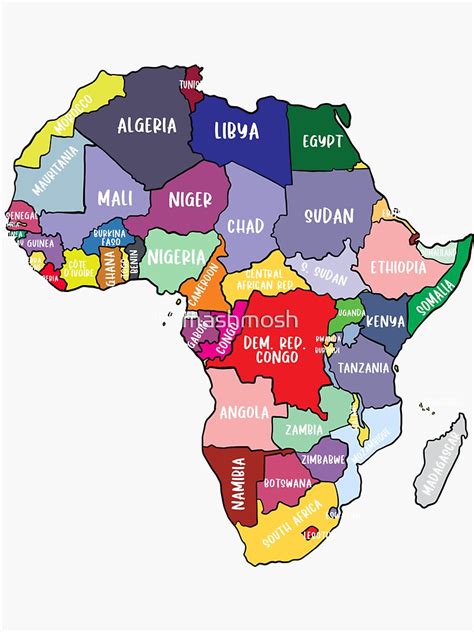 Sticker « Carte colorée de l'Afrique avec des noms de pays, continent africain coloré », par ...