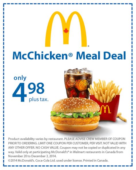 McDonald's Canada Coupons: McChicken Meal Deal For $4.98 Only in ...