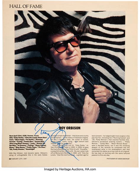 Roy Orbison: Signed Color Photo With Biography from Rolling Stone | Lot ...