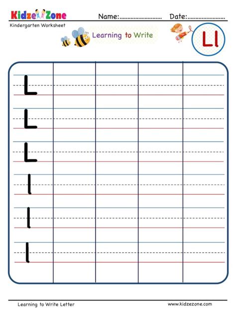 Letter L Writing Worksheet - KidzeZone