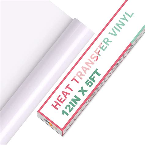 HTVRONT HTV Vinyl Rolls Heat Transfer Vinyl - 12" x 5ft White HTV Vinyl for Shirts, Iron on ...