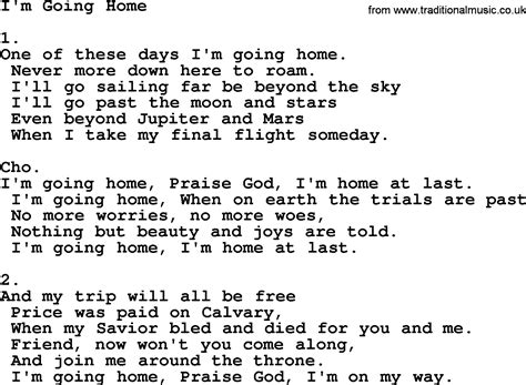 I'm Going Home - Apostolic and Pentecostal Hymns and Songs lyrics, and PDF